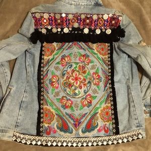 River Island Embroidered Hippie Bohemian Back Denim Jacket